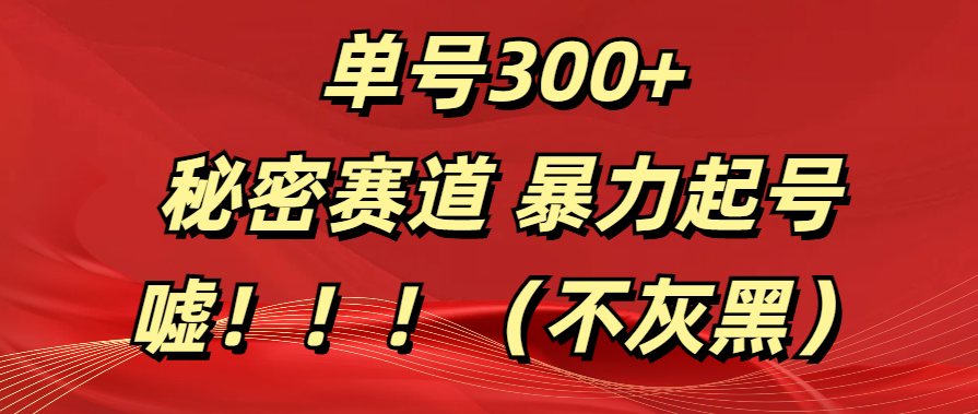 单号300+  秘密赛道 暴力起号  （不灰黑）极客联盟-网创项目资源站-副业项目-创业项目-搞钱项目极客联盟