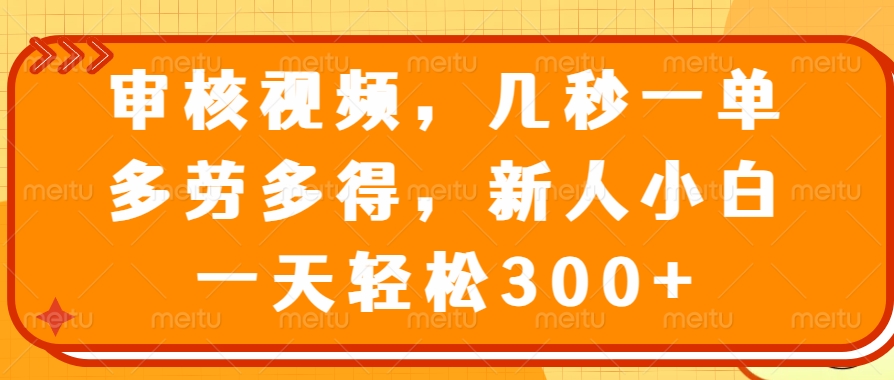 审核视频项目，几秒一单，多劳多得，新人小白一天轻松300+极客联盟-网创项目资源站-副业项目-创业项目-搞钱项目极客联盟