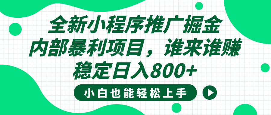 全新小程序推广掘金，内部暴利项目，小白轻松上手，稳定日入800+极客联盟-网创项目资源站-副业项目-创业项目-搞钱项目极客联盟