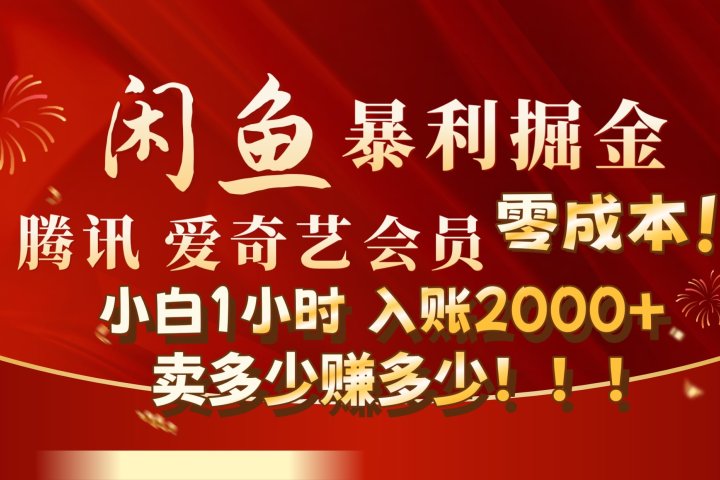 闲鱼全新暴力掘金玩法，官方正品影视会员无成本渠道!小自1小时保底收入2000+极客联盟-网创项目资源站-副业项目-创业项目-搞钱项目极客联盟