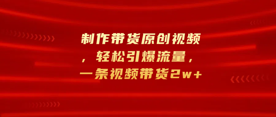 制作带货原创视频，轻松引爆流量，一条视频带货2w+极客联盟-网创项目资源站-副业项目-创业项目-搞钱项目极客联盟