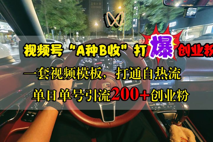 视频号“A种B收”打爆创业粉，单日单号引流200+创业粉，一套视频模板打通自热流极客联盟-网创项目资源站-副业项目-创业项目-搞钱项目极客联盟