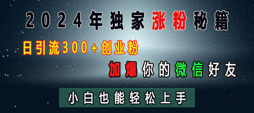 2024年独家涨粉秘籍，日引流300+创业粉，加爆你的微信好友，小白也能轻松上手极客联盟-网创项目资源站-副业项目-创业项目-搞钱项目极客联盟