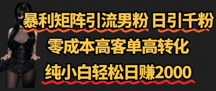 暴利矩阵引流男粉（日引千粉），零成本高客单高转化，纯小白轻松日赚2000+极客联盟-网创项目资源站-副业项目-创业项目-搞钱项目极客联盟