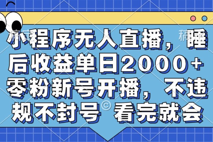 小程序无人直播，睡后收益单日2000+ 零粉新号开播，不违规不封号 看完就会极客联盟-网创项目资源站-副业项目-创业项目-搞钱项目极客联盟