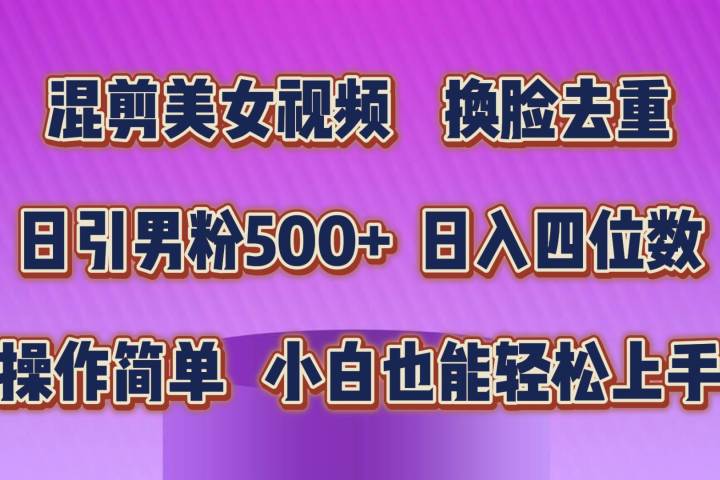 混剪美女视频，换脸去重，轻松过原创，日入四位数，操作简单，小白也能轻松上手极客联盟-网创项目资源站-副业项目-创业项目-搞钱项目极客联盟