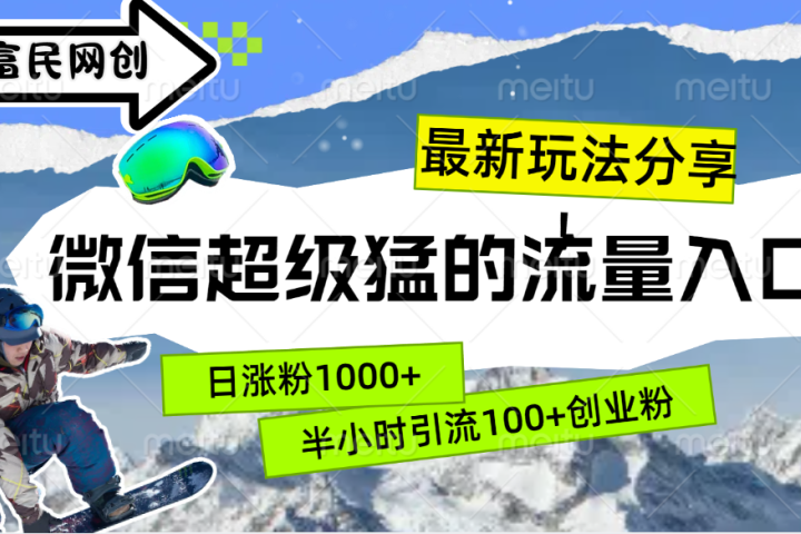 最新玩法分享！微信最猛的流量入口，半小时引流100+创业粉！！极客联盟-网创项目资源站-副业项目-创业项目-搞钱项目极客联盟