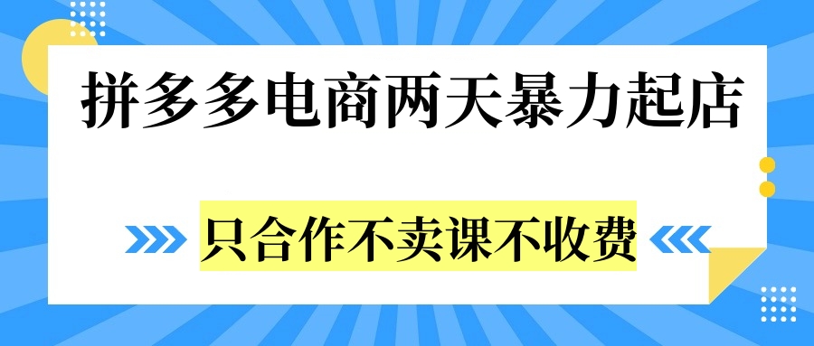 拼多多两天暴力起店，只合作不卖课不收费极客联盟-网创项目资源站-副业项目-创业项目-搞钱项目极客联盟