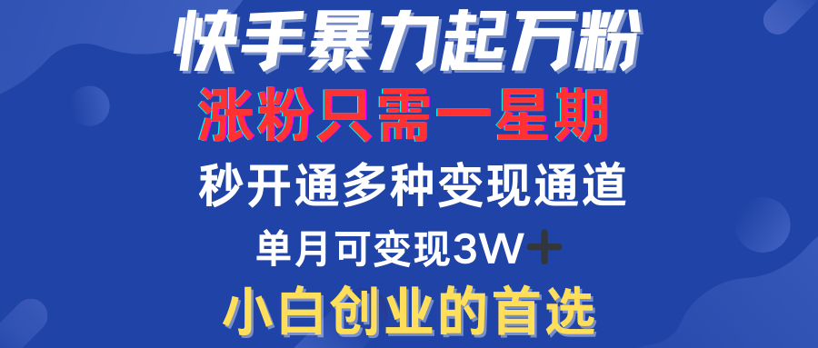 快手暴力起万粉，涨粉只需一星期！多种变现模式极客联盟-网创项目资源站-副业项目-创业项目-搞钱项目极客联盟