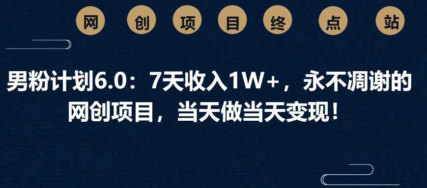 男粉计划6.0：7天收入1W+，永不凋谢的网创项目，当天做当天变现！极客联盟-网创项目资源站-副业项目-创业项目-搞钱项目极客联盟