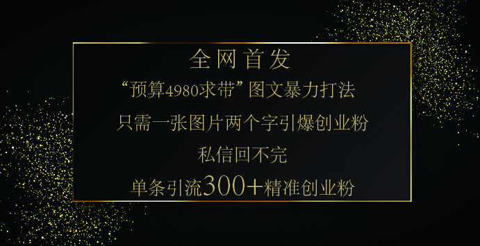 小红书，“预算 4980 带我飞” 的神奇图片引流法，堪称涨粉核武器！只需一张图，就能单条笔记凭借此方法，轻松引流 300 + 精准创业粉！极客联盟-网创项目资源站-副业项目-创业项目-搞钱项目极客联盟