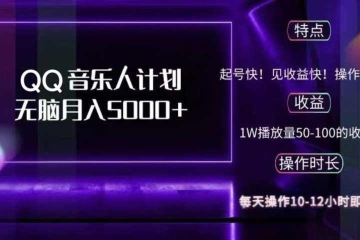 2024 QQ音乐人计划，轻松月入5000+，纯无脑操作，可批量放大操作极客联盟-网创项目资源站-副业项目-创业项目-搞钱项目极客联盟