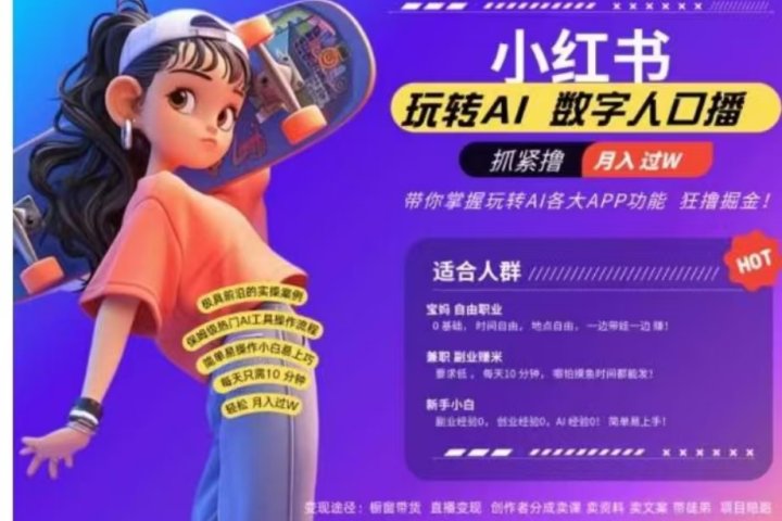 小红书数字人暴力起号，AI改写文案，流量火爆月入破W轻松拿捏，再也不用费劲录口播极客联盟-网创项目资源站-副业项目-创业项目-搞钱项目极客联盟