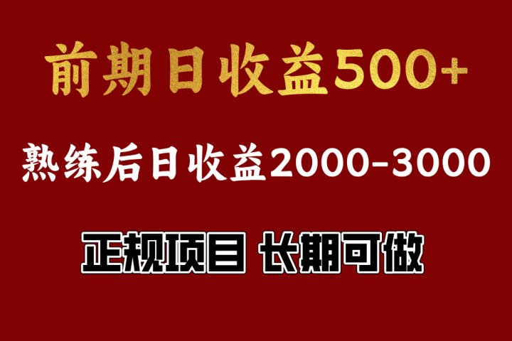前期日收益500，熟悉后日收益2000左右，正规项目，长期能做，兼职全职都行极客联盟-网创项目资源站-副业项目-创业项目-搞钱项目极客联盟