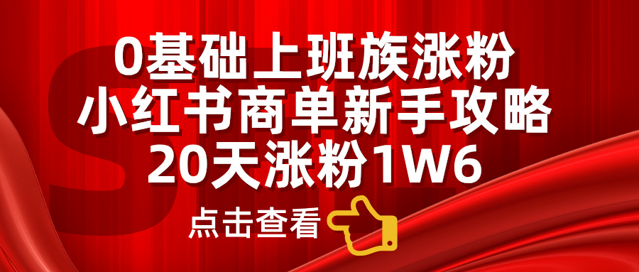 小红书商单新手攻略，20天涨粉1.6w，0基础上班族涨粉极客联盟-网创项目资源站-副业项目-创业项目-搞钱项目极客联盟