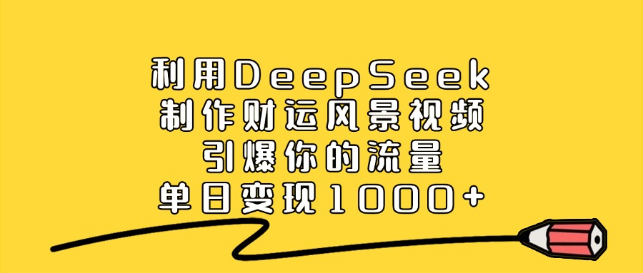 利用DeepSeek制作财运风景视频，引爆你的流量，单日变现1000+极客联盟-网创项目资源站-副业项目-创业项目-搞钱项目极客联盟