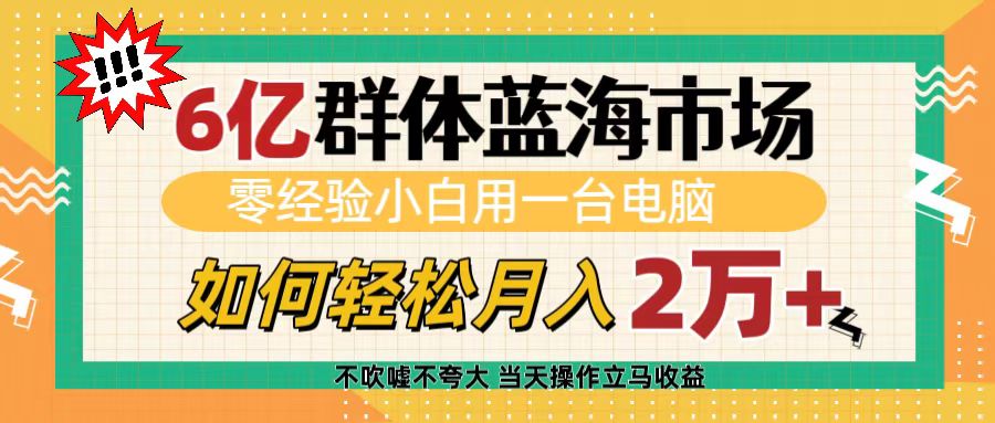 6亿群体蓝海市场，零经验小白用一台电脑，如何轻松月入2万+极客联盟-网创项目资源站-副业项目-创业项目-搞钱项目极客联盟
