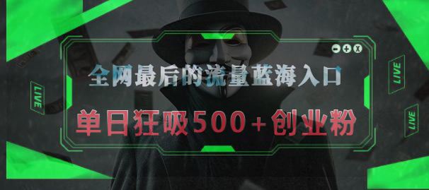 全网最后的流量蓝海入口，半小时引流50+创业粉，单日狂吸500+创业粉极客联盟-网创项目资源站-副业项目-创业项目-搞钱项目极客联盟