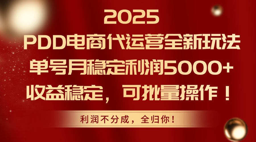 2025 PDD电商代运营全新玩法，单号月稳定利润5000+，收益稳定，可批量操作！极客联盟-网创项目资源站-副业项目-创业项目-搞钱项目极客联盟