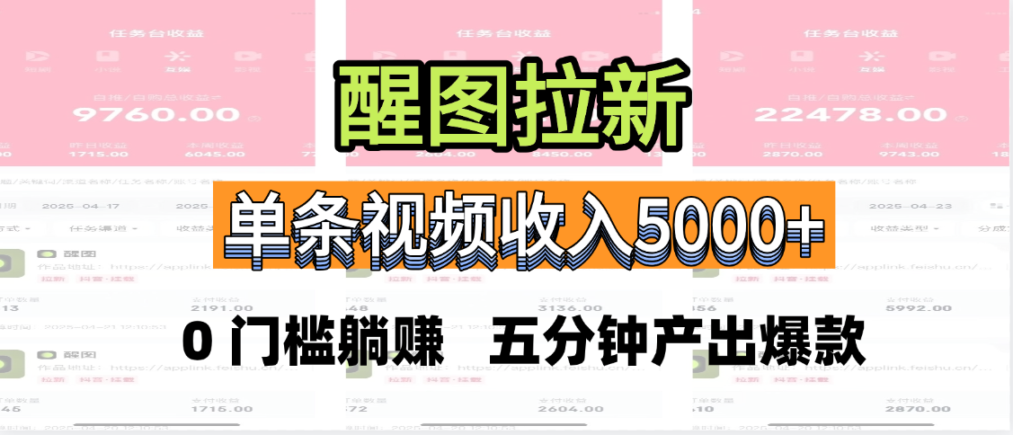 醒图拉新，0 门槛躺赚，五分钟产出爆款，单条视频收入5000+极客联盟-网创项目资源站-副业项目-创业项目-搞钱项目极客联盟