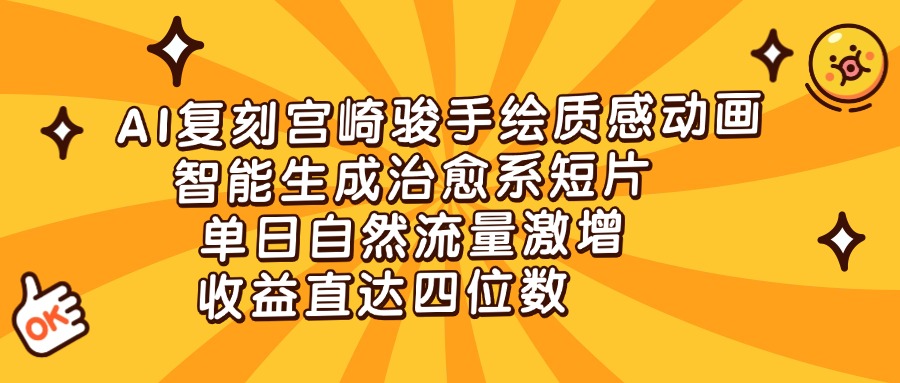 AI复刻宫崎骏手绘质感动画，智能生成治愈系短片，单日自然流量激增，收益直达四位数极客联盟-网创项目资源站-副业项目-创业项目-搞钱项目极客联盟