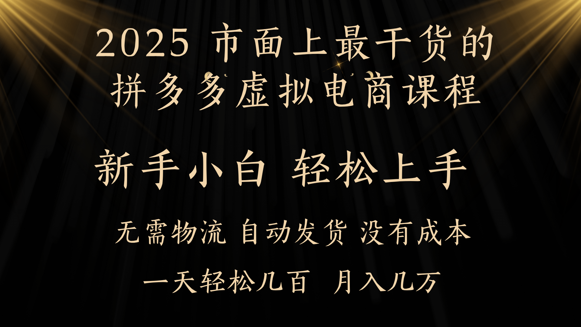 25年最干货的拼多多虚拟电商课程，小白轻松上手，月入过万只是门槛！虚拟电商，如皓月见青天！极客联盟-网创项目资源站-副业项目-创业项目-搞钱项目极客联盟