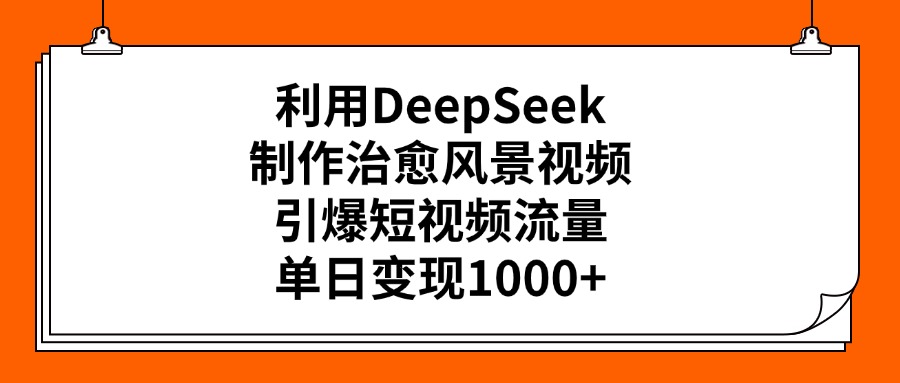 利用DeepSeek，制作治愈风景视频，引爆短视频流量，单日变现1000+极客联盟-网创项目资源站-副业项目-创业项目-搞钱项目极客联盟