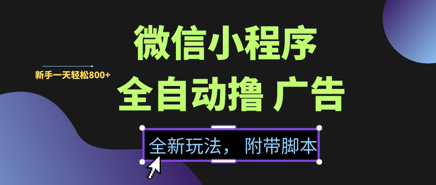 微信小程序挂机撸广告，全新玩法，新手一天轻松800+【附带脚本】极客联盟-网创项目资源站-副业项目-创业项目-搞钱项目极客联盟