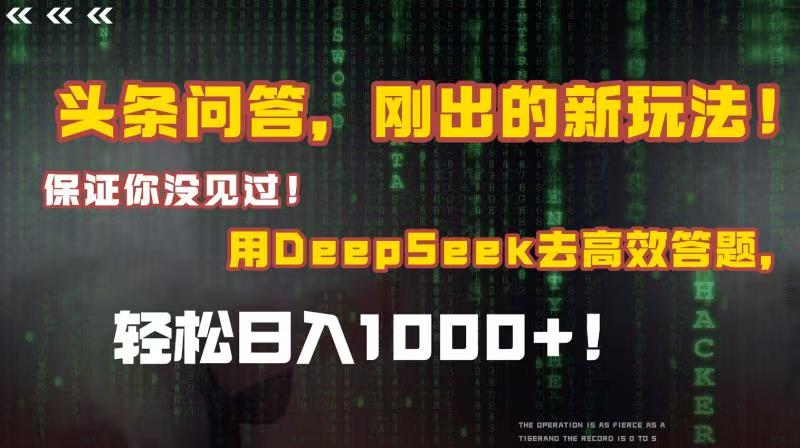 头条问答，刚出的新玩法！保证你没见过！结合Deepseek高效答题，轻松日入1000+极客联盟-网创项目资源站-副业项目-创业项目-搞钱项目极客联盟