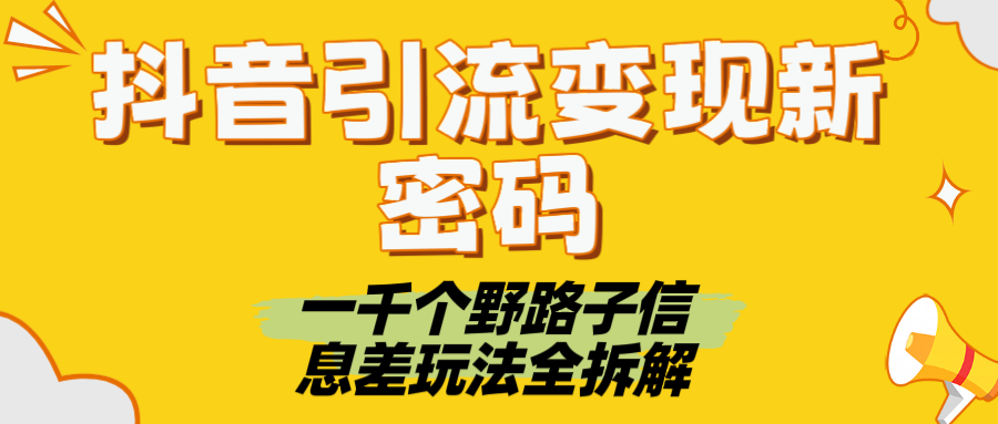 抖音引流变现新密码！一千个野路子信息差玩法全拆解极客联盟-网创项目资源站-副业项目-创业项目-搞钱项目极客联盟