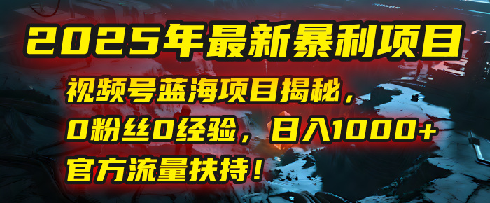 2025年最新暴利项目：视频号蓝海项目揭秘，0粉丝0经验，日入1000+，官方流量扶持！极客联盟-网创项目资源站-副业项目-创业项目-搞钱项目极客联盟