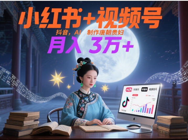 小红书+视频号+抖音，AI轻松制作唐朝贵妇IP，毒鸡汤、励志、减肥瘦身、养生赛道轻松切入，每天30分钟，轻松产出N条，月入3万+极客联盟-网创项目资源站-副业项目-创业项目-搞钱项目极客联盟