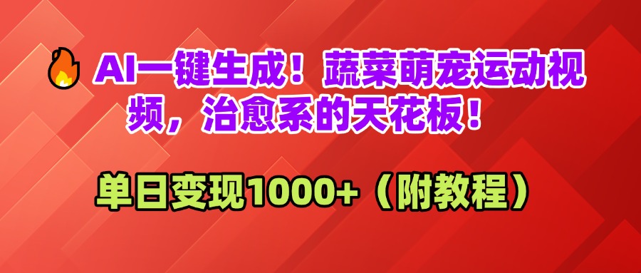 AI一键生成！蔬菜萌宠运动视频，治愈系的天花板！单日变现1000+（附教程）极客联盟-网创项目资源站-副业项目-创业项目-搞钱项目极客联盟