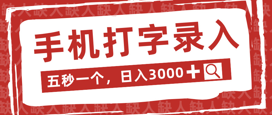 手机打字录入，五秒一个日入3000➕，收益无上限极客联盟-网创项目资源站-副业项目-创业项目-搞钱项目极客联盟
