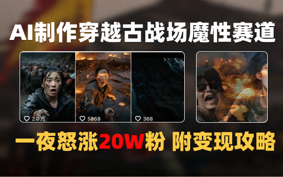 AI制作穿越古战场视频一夜涨粉20W保姆级教学（附AI变现指南）极客联盟-网创项目资源站-副业项目-创业项目-搞钱项目极客联盟