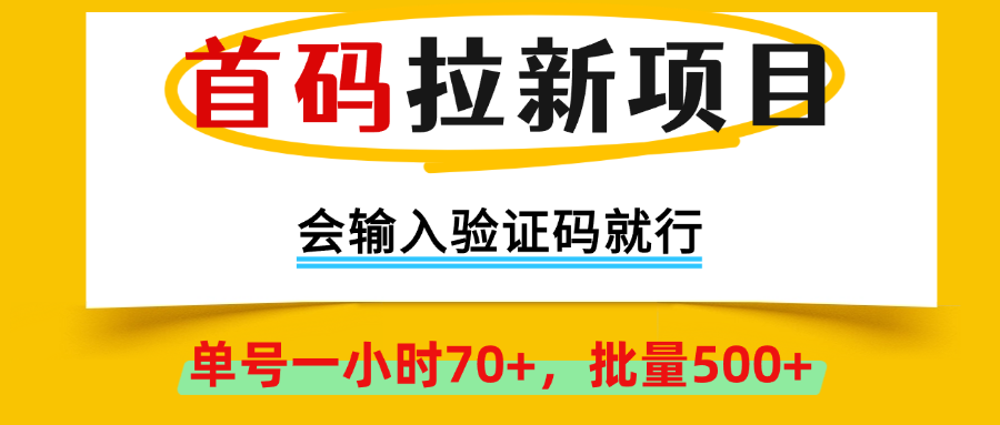 首码拉新项目，会输入验证码就行，绿色正规，单号一小时70+，批量500+极客联盟-网创项目资源站-副业项目-创业项目-搞钱项目极客联盟