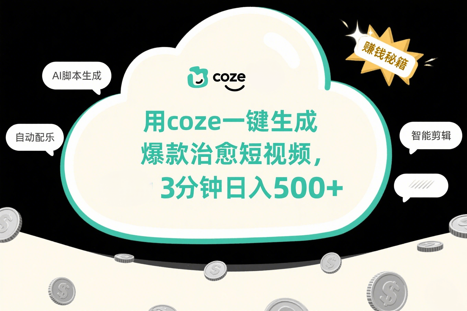用coze一键生成爆款治愈短视频，3分钟日入500+极客联盟-网创项目资源站-副业项目-创业项目-搞钱项目极客联盟
