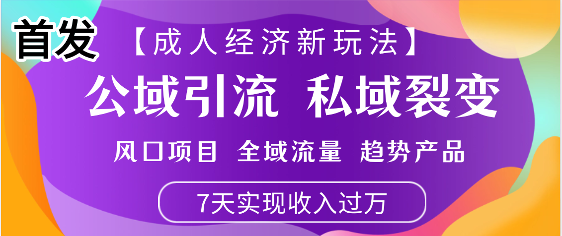 首发：【成人经济新玩法】市面独家玩法，风口项目、全域流量、趋势产品，7天实现月入过万极客联盟-网创项目资源站-副业项目-创业项目-搞钱项目极客联盟