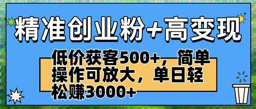 精准创业粉+高变现:低价获客500+,简单操作可放大,单日轻松赚3000+极客联盟-网创项目资源站-副业项目-创业项目-搞钱项目极客联盟