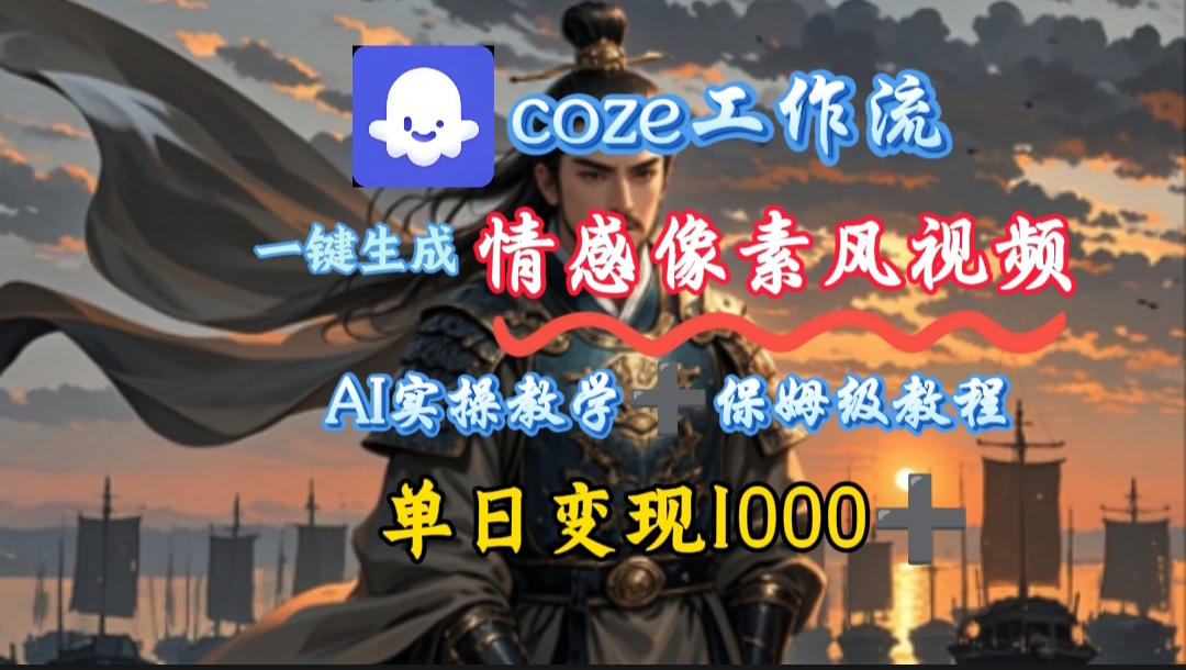 用coze工作流一键生成情感像素风视频，几分钟一条，单日变现500+极客联盟-网创项目资源站-副业项目-创业项目-搞钱项目极客联盟