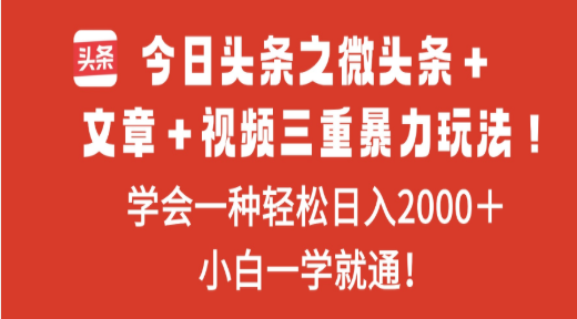 今日头条之微头条＋文章＋视频三重暴力玩法，学会一种轻松日入2000＋极客联盟-网创项目资源站-副业项目-创业项目-搞钱项目极客联盟